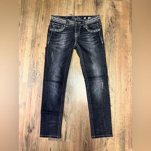 Miss Me Low Rise Black Studded Skinny Jeans Size 27